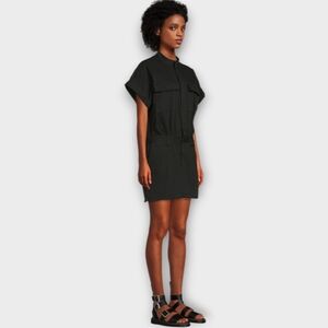 NWT FRAME Le Tomboy Distressed Raw Hem Utility Mini Dress In Film Noir XL